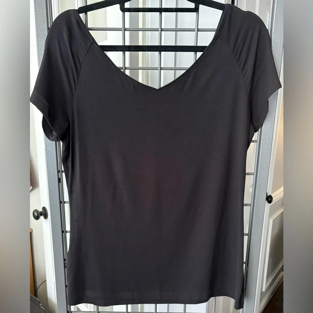 White House Black Market Black Ruched Blouse Size L - Picture 6 of 11